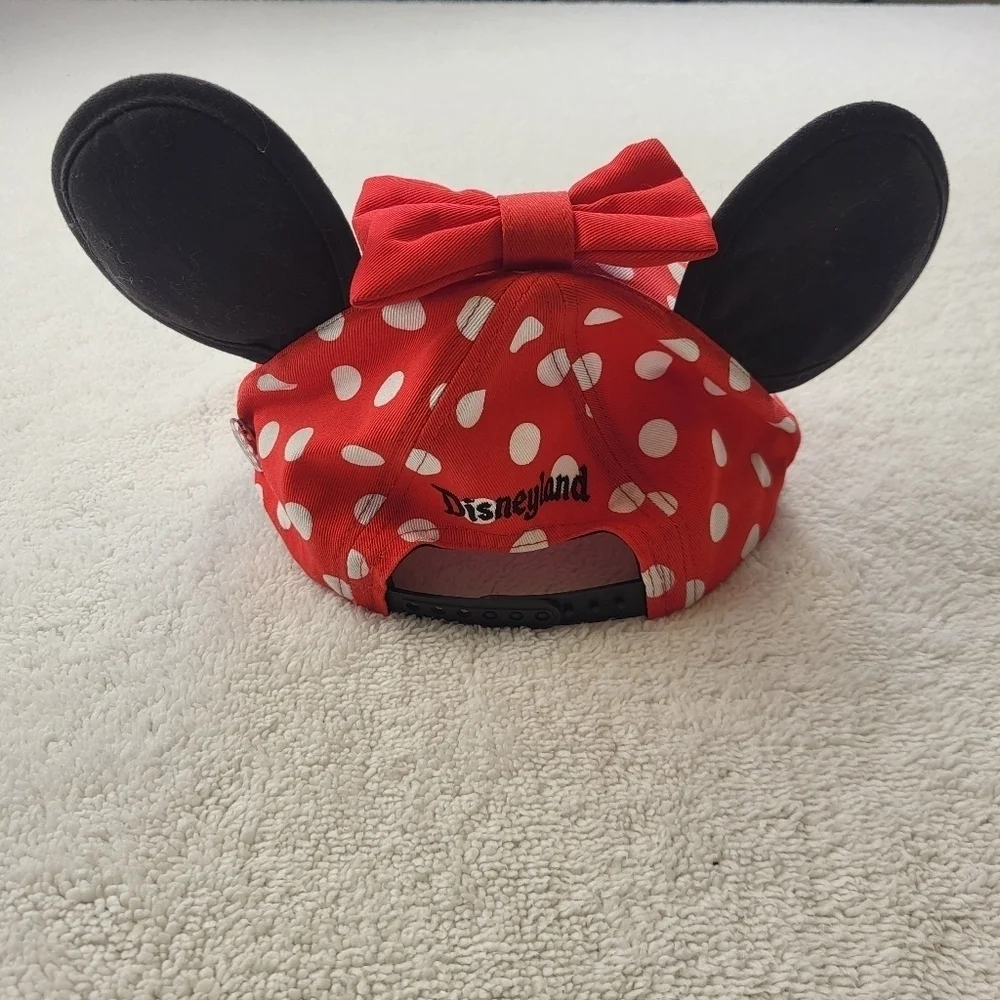 Minnie Mouse Disney Parks Youth Cap Hat Park Wear Red With Polka Dots Black Bill